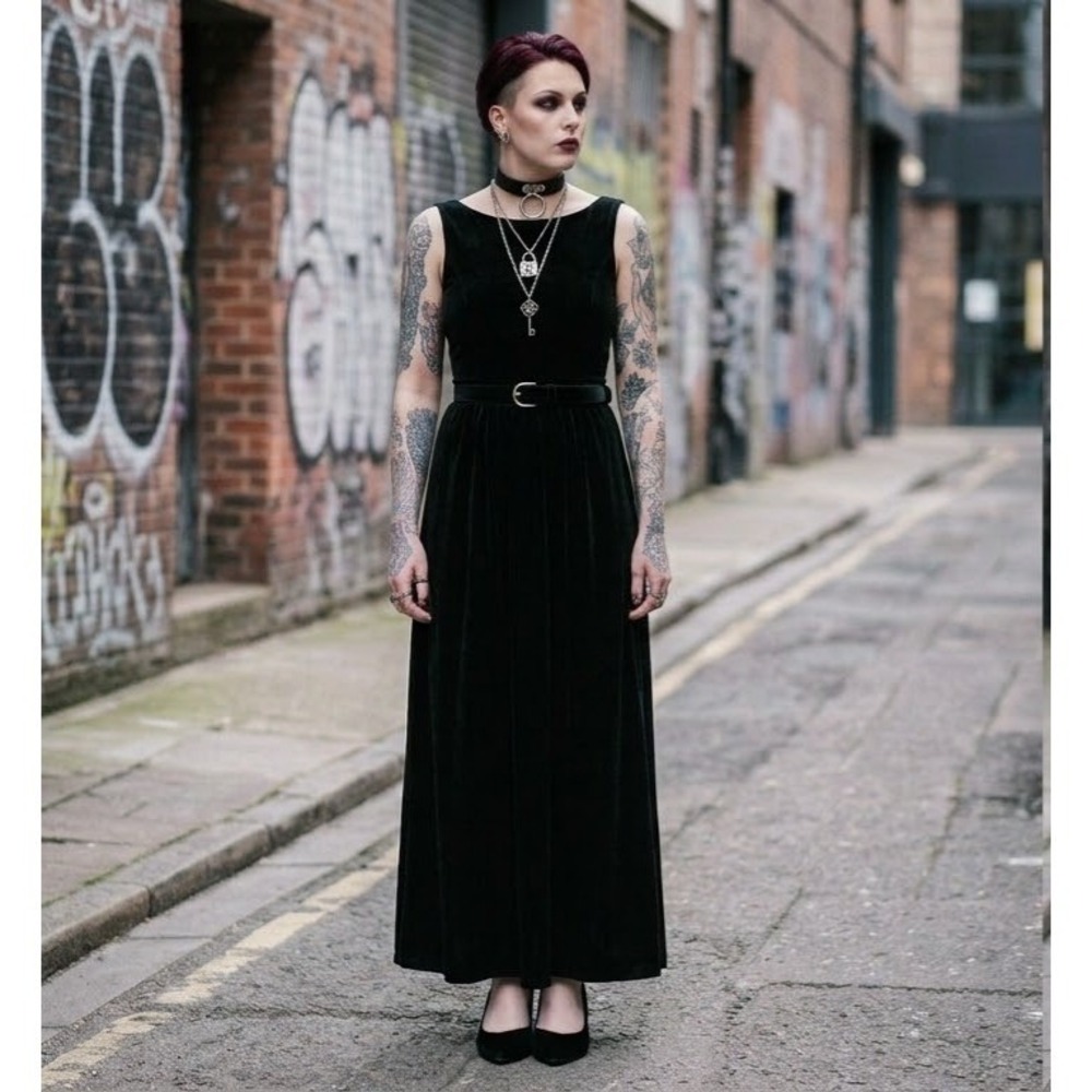 Patra Dillard's Black Velvet Maxi Dress Sleeveless NWT 16 Goth Dark Romance Y2K